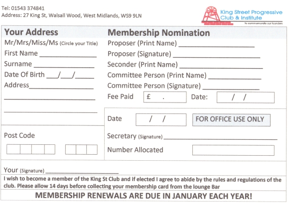 Image of our membership form